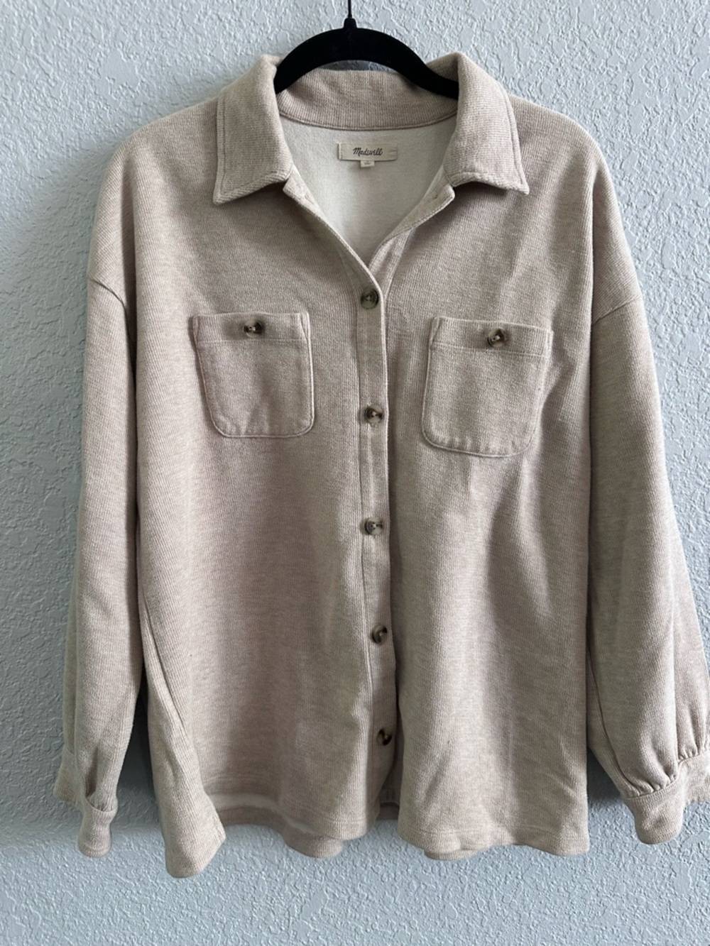Madewell Textured Knit Sweater Shacket Womens Small Oatmeal Button Front Jacket
